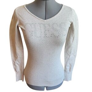 Y2K Guess Rhinestone Logo Sweater Strappy Open Back Fitted Going Out Top Vintage